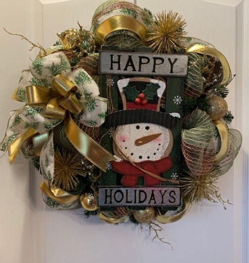 Deco mesh snowman Christmas wreath