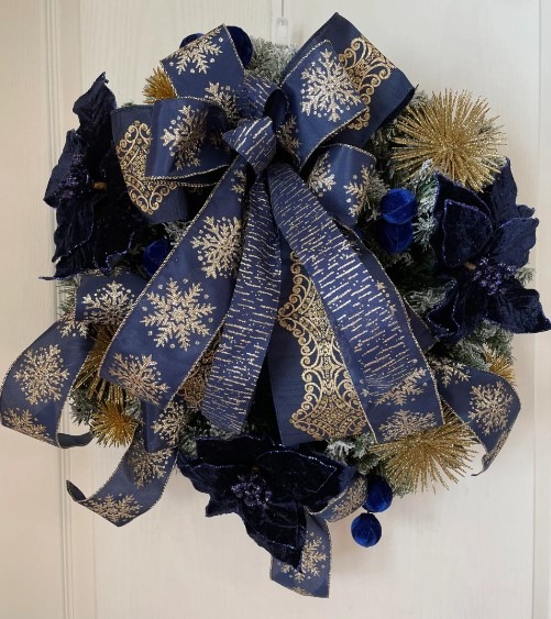 Blue and gold Christmas wreath