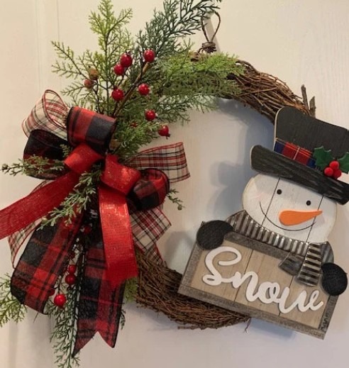 Grapevine snowman Christmas wreath